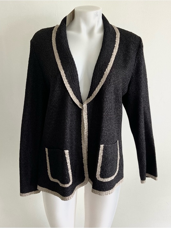 Chico's Jackets & Blazers - NWT Chico's Travelers Crushed Black Crinkle ‎ Blazer with Cream Trim 2 12